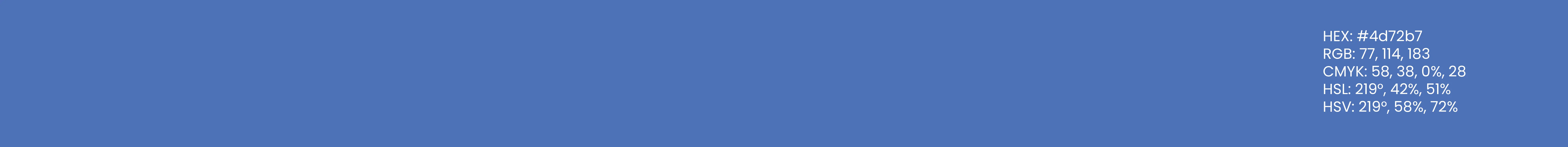Remotehands - Colorpalette 3; HEX #4d72b7; RGB 77, 114, 183; CYMK 58, 38, 0%, 28; HSL 219, 42%, 51%; HSV 219, 58%, 72%